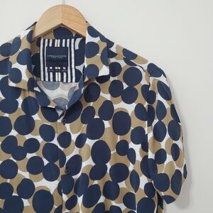 Denim & Flower Navy and Tan Polka Dot Short Sleeve Shirt Mens Medium